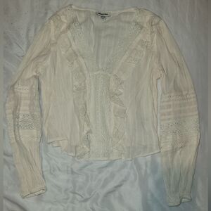 American Eagle Outfitters Cream Lace Ruffle Blouse